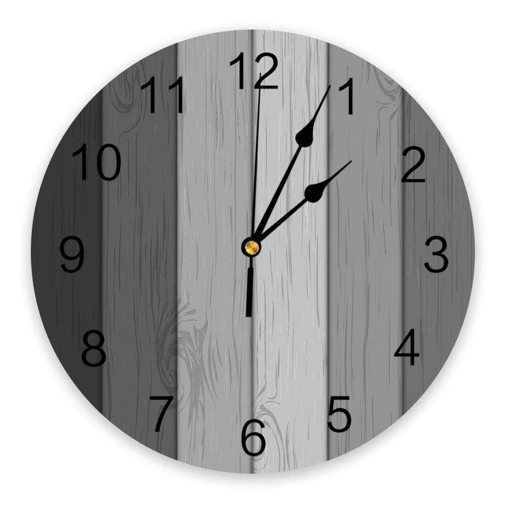Retro Black And White Gray Gradient Wood Grain Large Wall Clock Chyhua