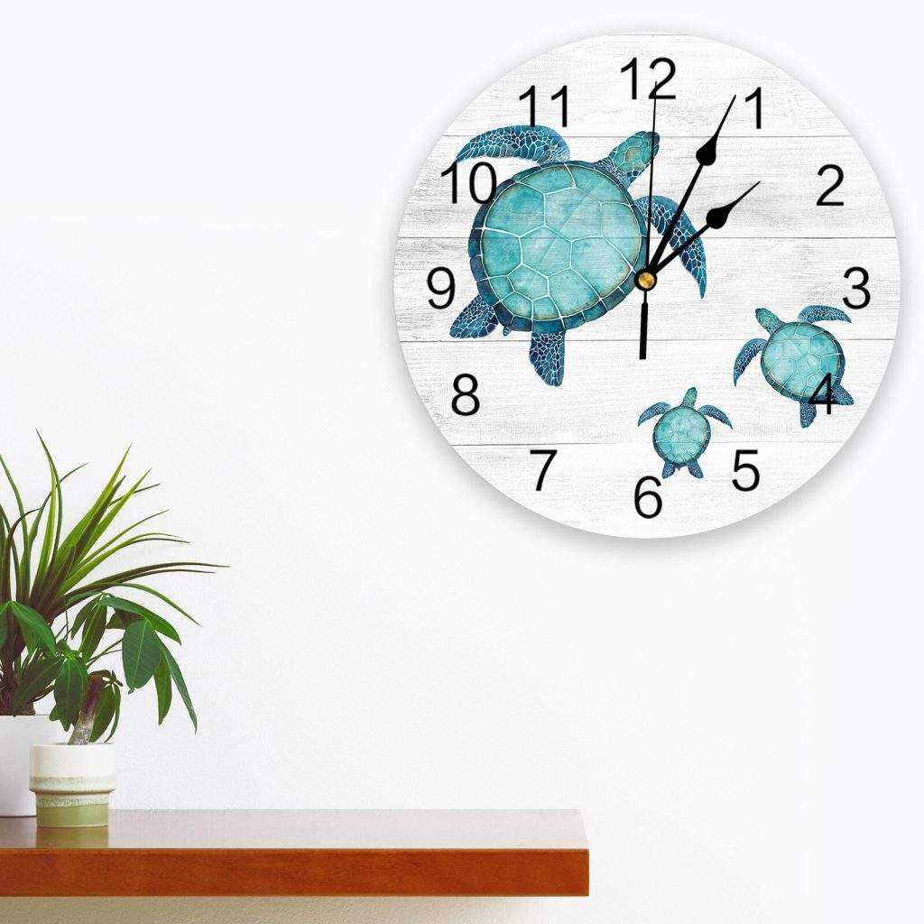 Summer Beach Sea Turtle Wood Grain Wall Clock Chyhua summer-beach-sea-turtle-wood-grain-wall-clock-chyhua