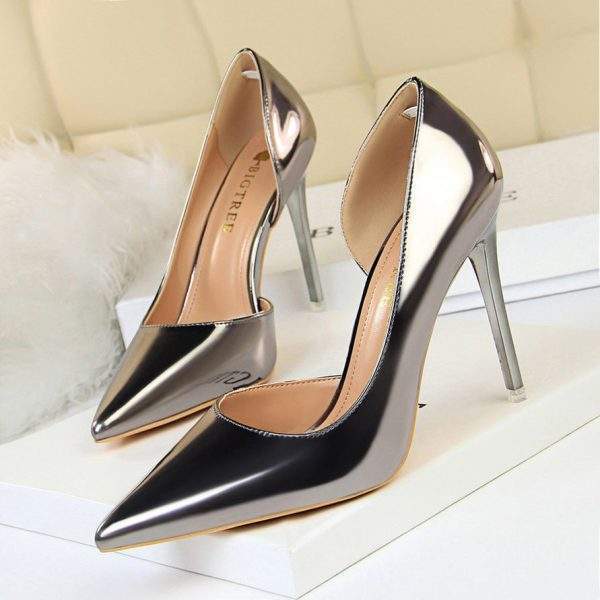 Simple Thin Heel Metal High Heel Shallow Mouth Pointed Hollow Out ...