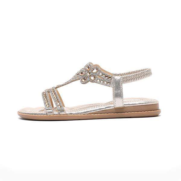 Women’S Boho Flat Rhinestone Sandals – Chyhua