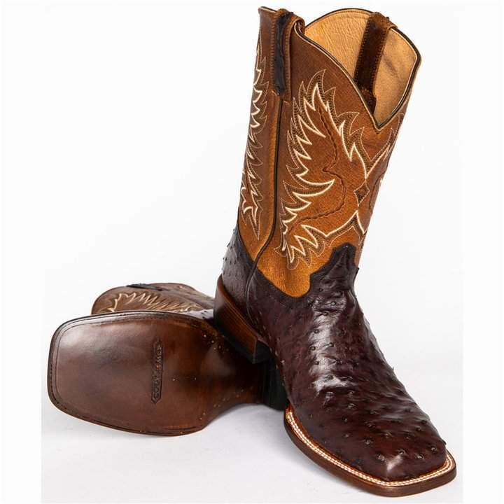 Retro Ostrich Tobacco Exotic Square Toe Western Cowboy Boots – Chyhua