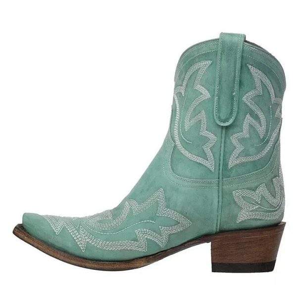 Womens’ Floral Embroidered Cowboy Boots Short Pointed Toe Cowgirl Boots ...