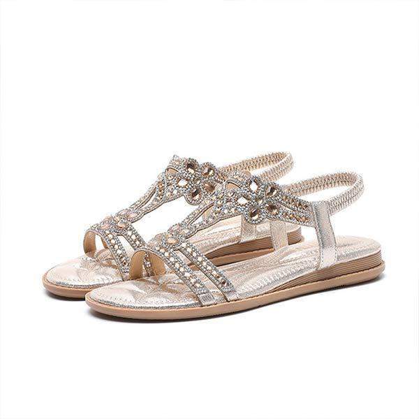 Women’S Boho Flat Rhinestone Sandals – Chyhua