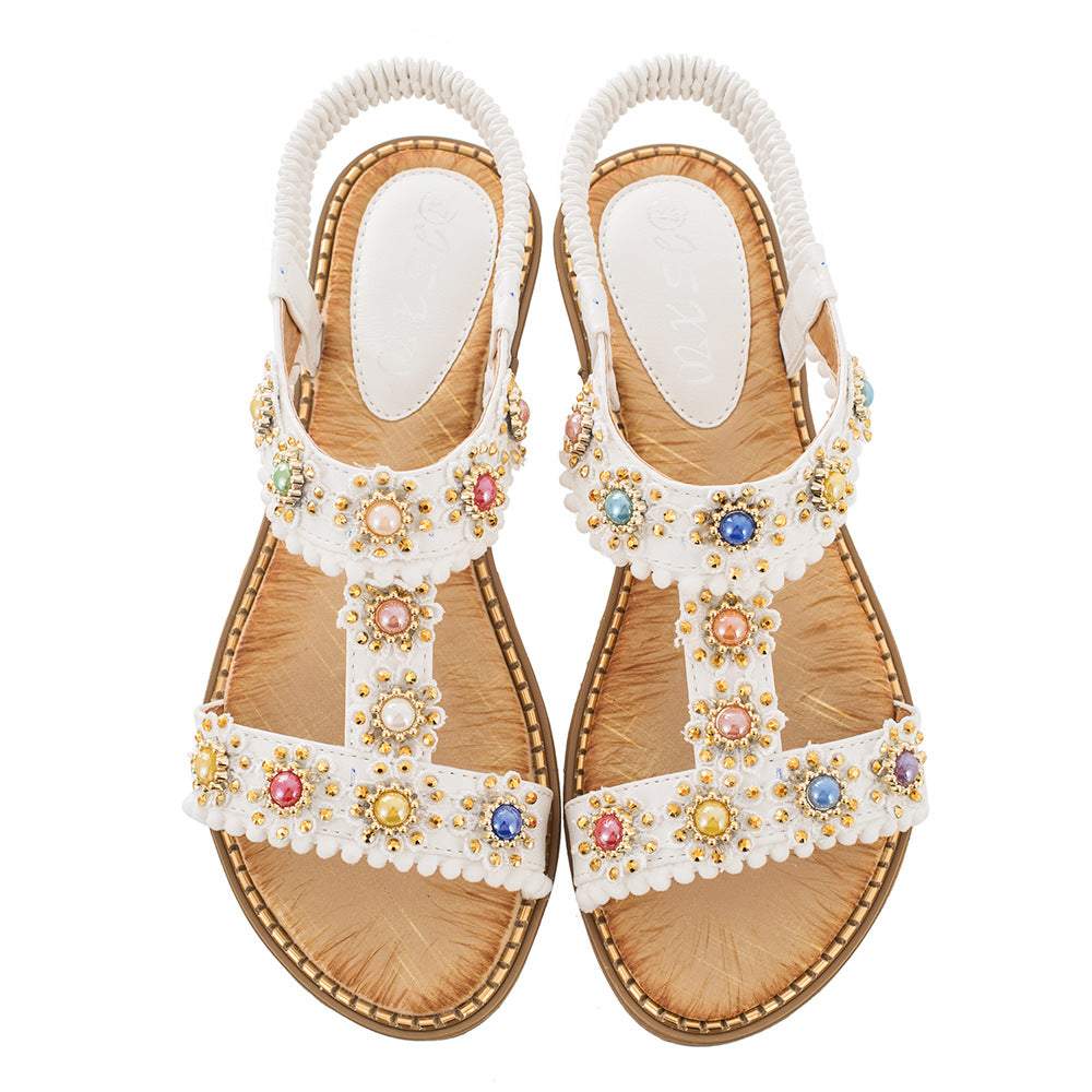 Bebebee Bohemian Colored Pearls Comfortable Flat Sandals - Image 13