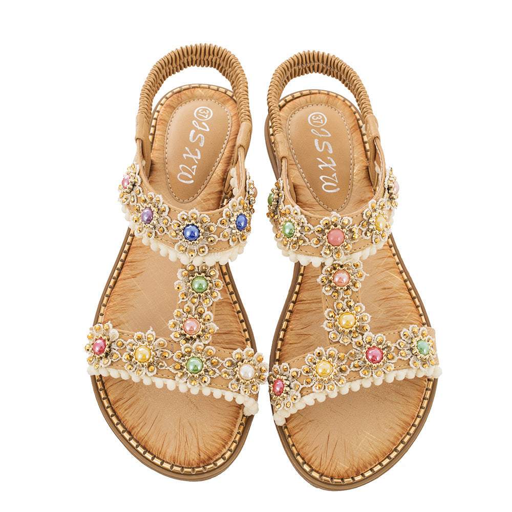 Bebebee Bohemian Colored Pearls Comfortable Flat Sandals - Image 15