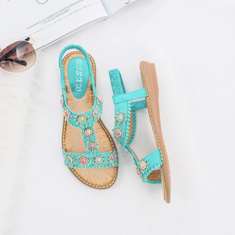 Bebebee Bohemian Colored Pearls Comfortable Flat Sandals - Image 3