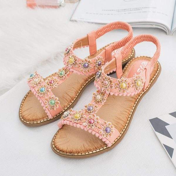 Bebebee Bohemian Colored Pearls Comfortable Flat Sandals - Image 4
