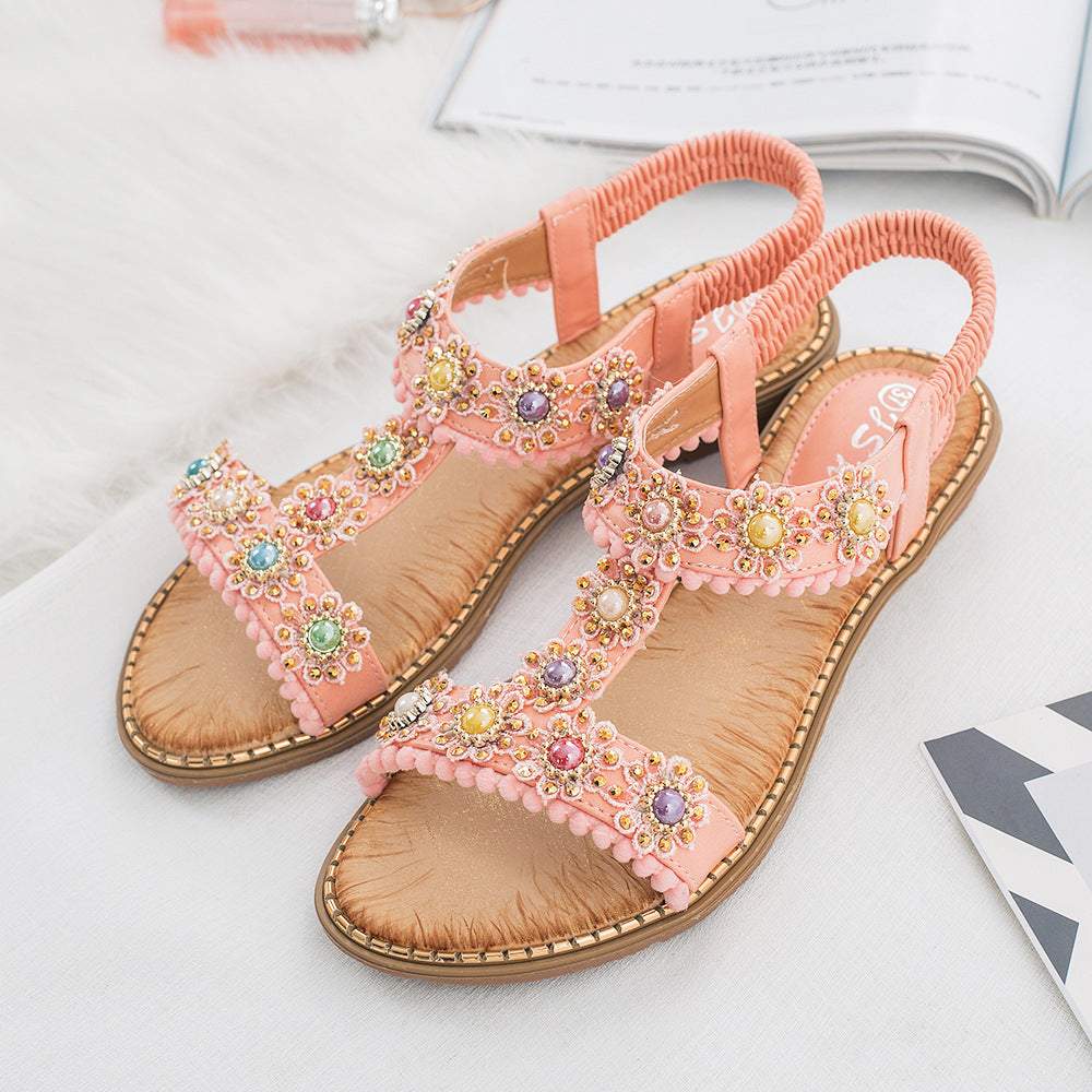 Bebebee Bohemian Colored Pearls Comfortable Flat Sandals - Image 4