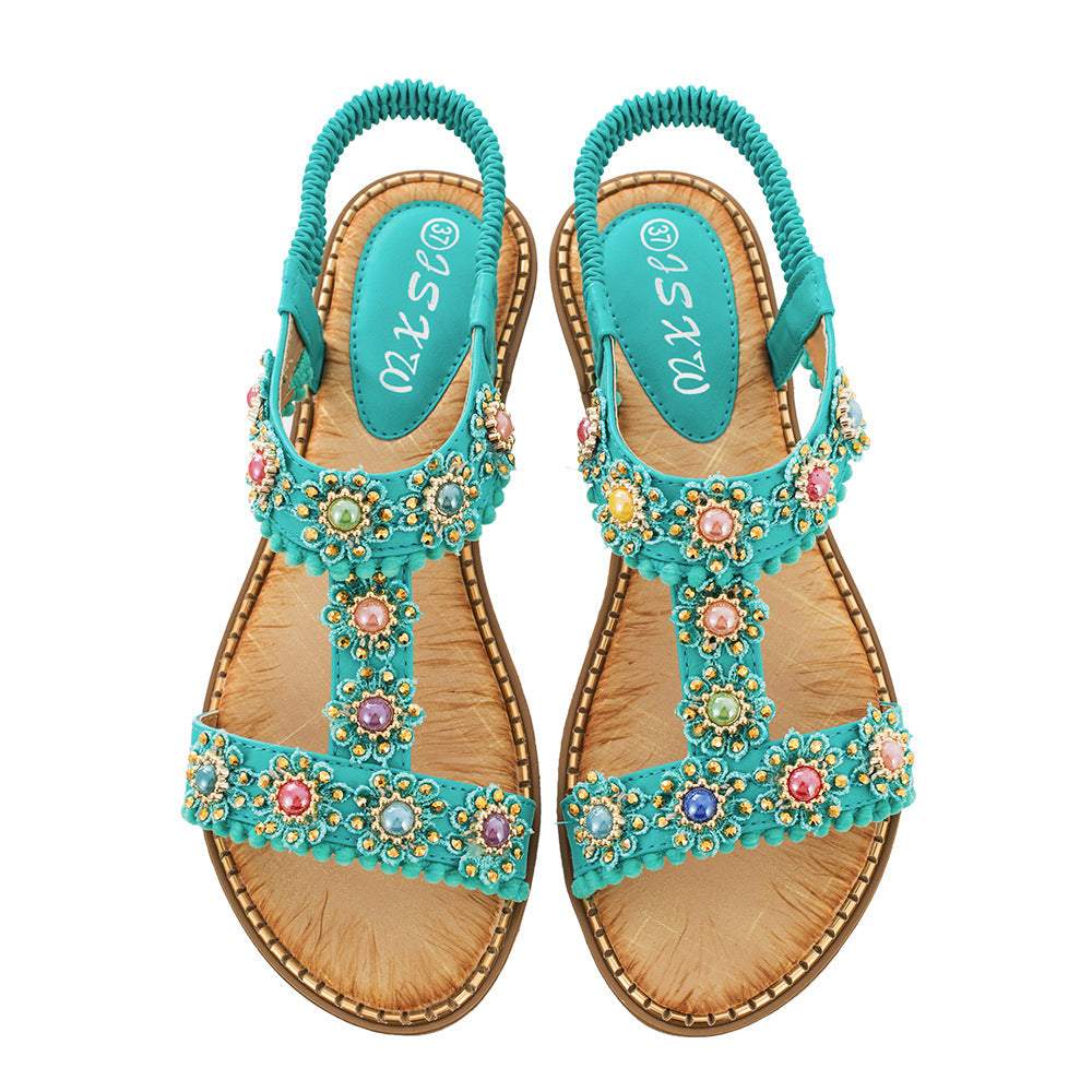 Bebebee Bohemian Colored Pearls Comfortable Flat Sandals - Image 18