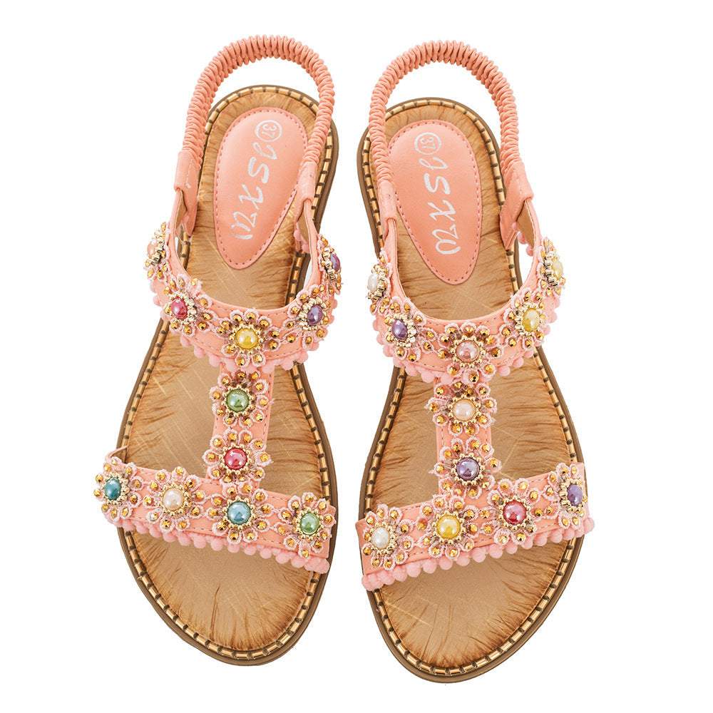 Bebebee Bohemian Colored Pearls Comfortable Flat Sandals - Image 19