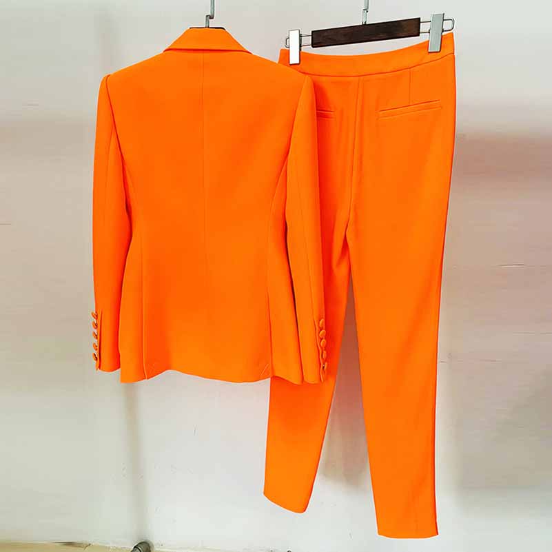 Women’s Orange Double Breasted 2 Piece Pant Suit Sizes 6-14 – Chyhua