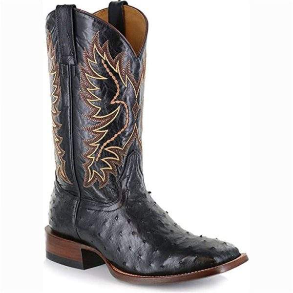 Retro Ostrich Tobacco Exotic Square Toe Western Cowboy Boots – Chyhua
