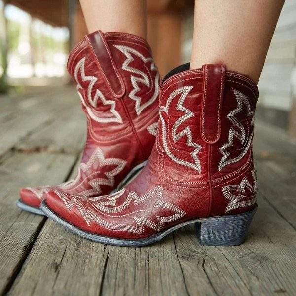Womens’ Floral Embroidered Cowboy Boots Short Pointed Toe Cowgirl Boots ...