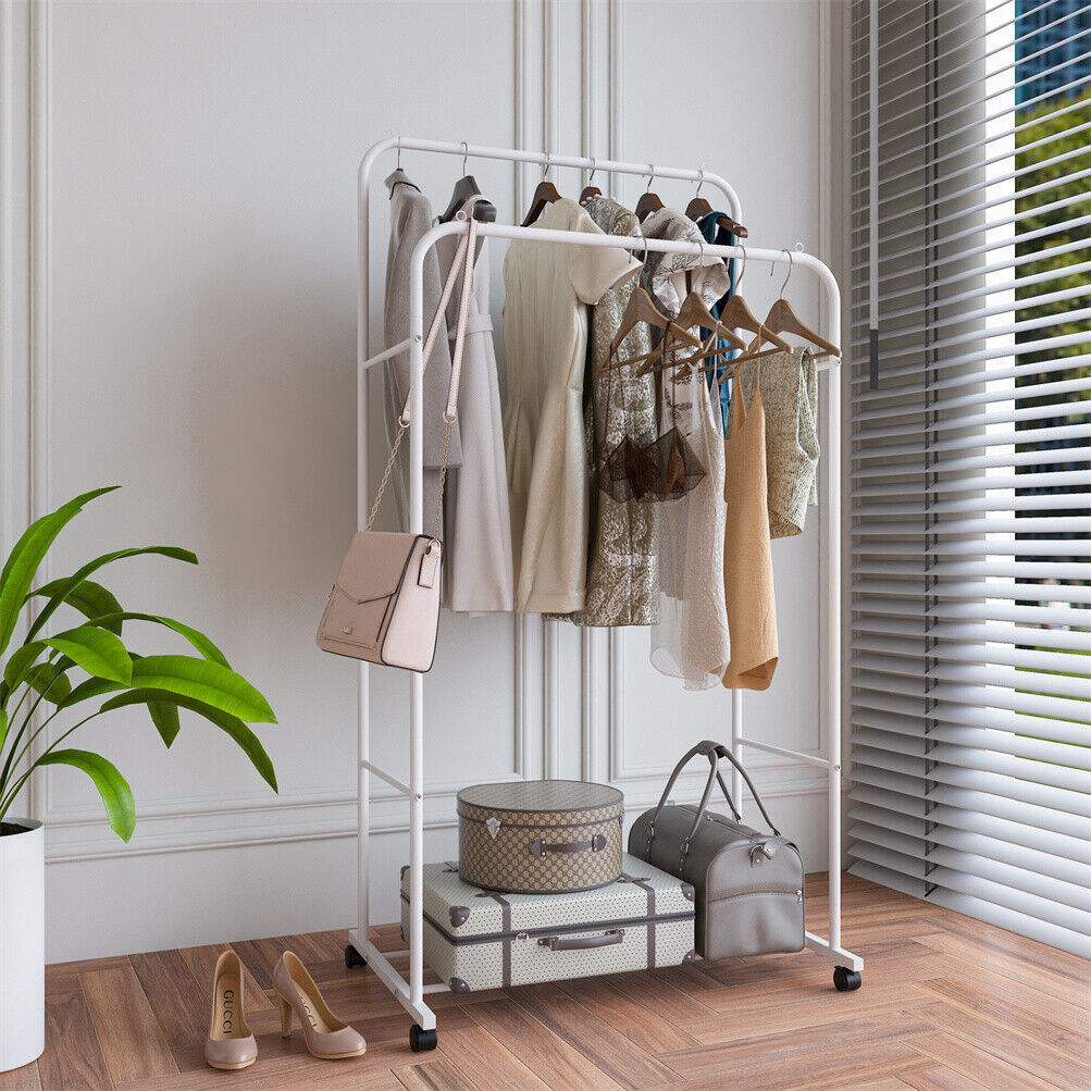 Freestanding Heavy Duty Double Rail Rolling Dry Clothes Garment Rack ...