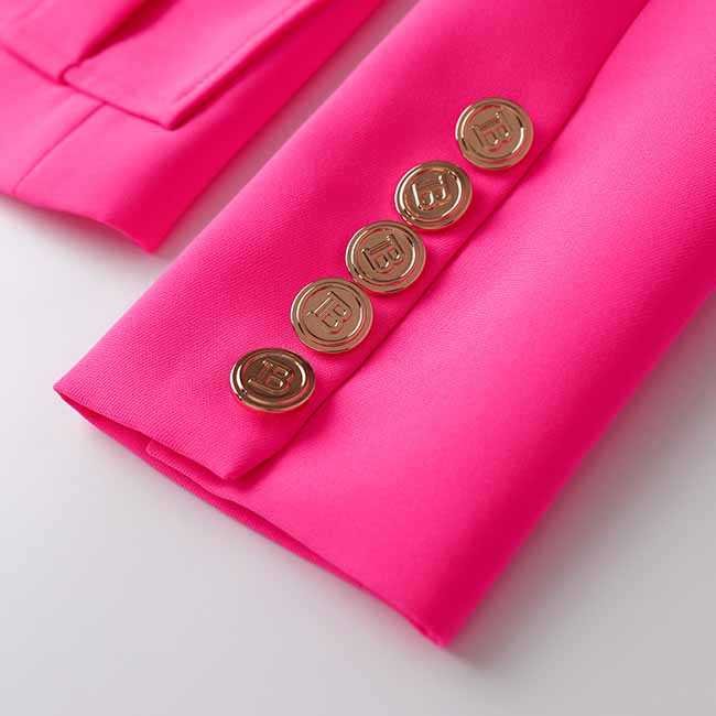 Women’s Luxury Fitted Hot Pink Blazer Golden Lion Buttons Coat Belted ...