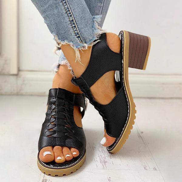 Peep Toe Cutout Zipper Chunky Heeled Sandals – Chyhua