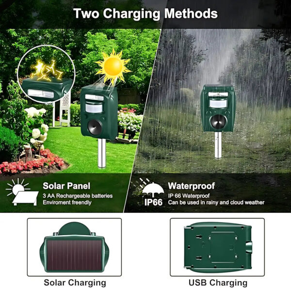 Highly Efficient Solar Ultrasonic Animal Repeller - With 5 Frequencies, Repels Moles, Squirrels, Deer, Snakes, Cats, Dogs, Raccoons, Skunks, Foxes, Birds - Image 10