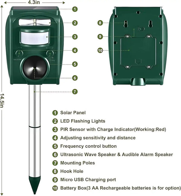 Highly Efficient Solar Ultrasonic Animal Repeller - With 5 Frequencies, Repels Moles, Squirrels, Deer, Snakes, Cats, Dogs, Raccoons, Skunks, Foxes, Birds - Image 13