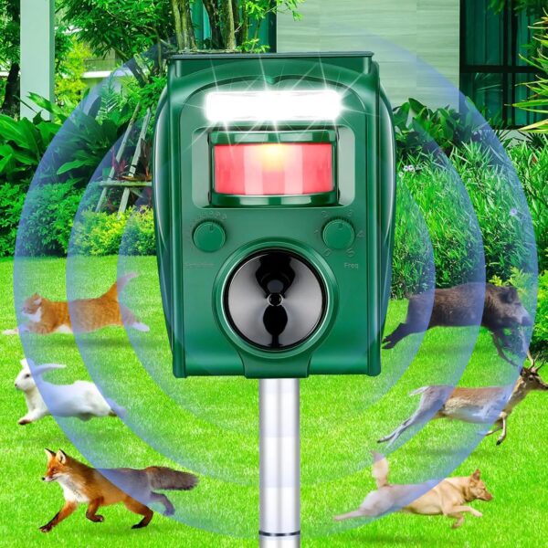 Highly Efficient Solar Ultrasonic Animal Repeller - With 5 Frequencies, Repels Moles, Squirrels, Deer, Snakes, Cats, Dogs, Raccoons, Skunks, Foxes, Birds - Image 2