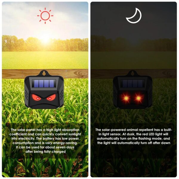 Solar Nocturnal Animal Repeller - With Red LED Light - For Skunk, Deer, Coyote, Fox, Raccoon, Cat, Garden, Yard, Farm Chicken Coop - Image 2