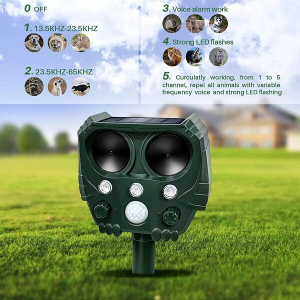 Solar Ultrasonic Animal & Pet Repeller Motion Sensor Repels Birds, Snakes, Raccoons, Skunks, Deer, Cats, Dogs, Rats - Image 4
