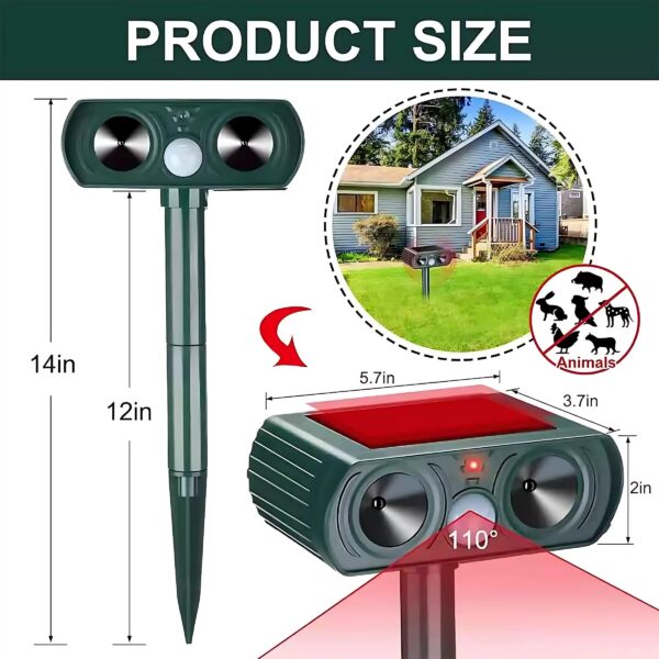 Solar Ultrasonic Coyote/Raccoon/Skunk/Snake & Rodent Repeller - Weatherproof - Image 4