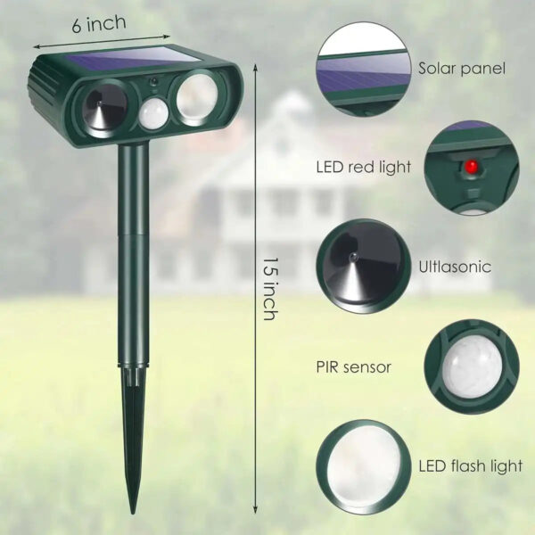Solar Ultrasonic Coyote/Raccoon/Skunk/Snake & Rodent Repeller - Weatherproof - Image 12